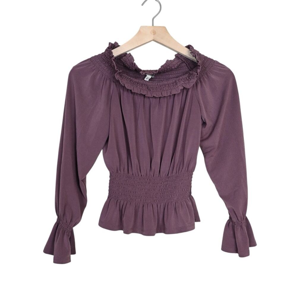 Express One Eleven Women's XS Dark Purple Peasant Top